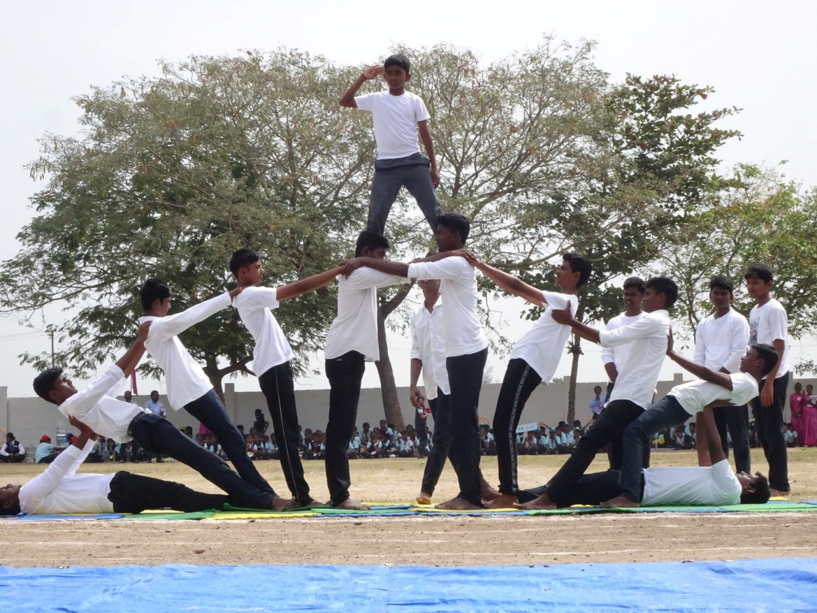 Students performing human pyramid